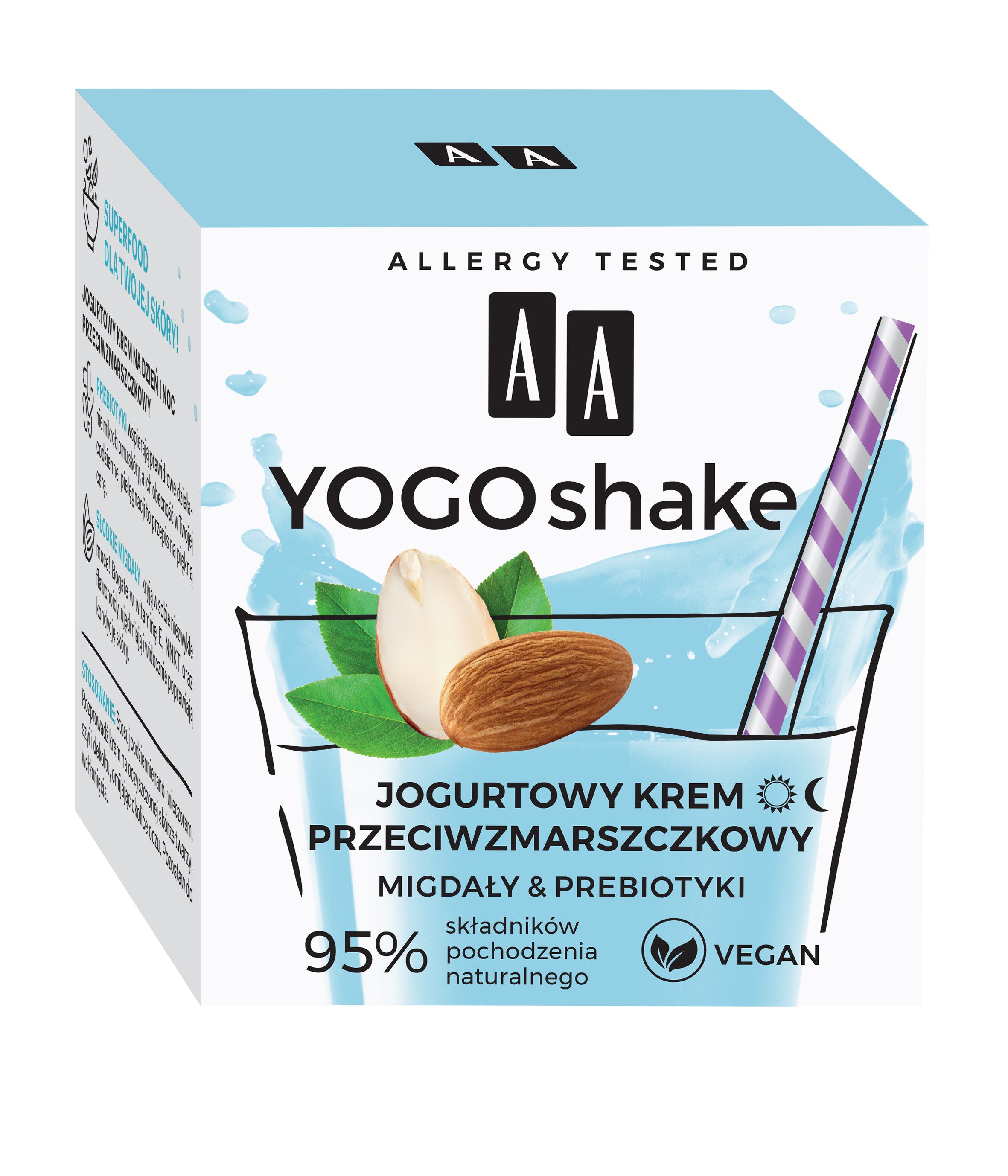 AA YOGO SHAKE - krem przeciwzmarszczkowy, Jogurtowy, MIGDAŁY & PREBIOTYKI, poj. 50 ml
