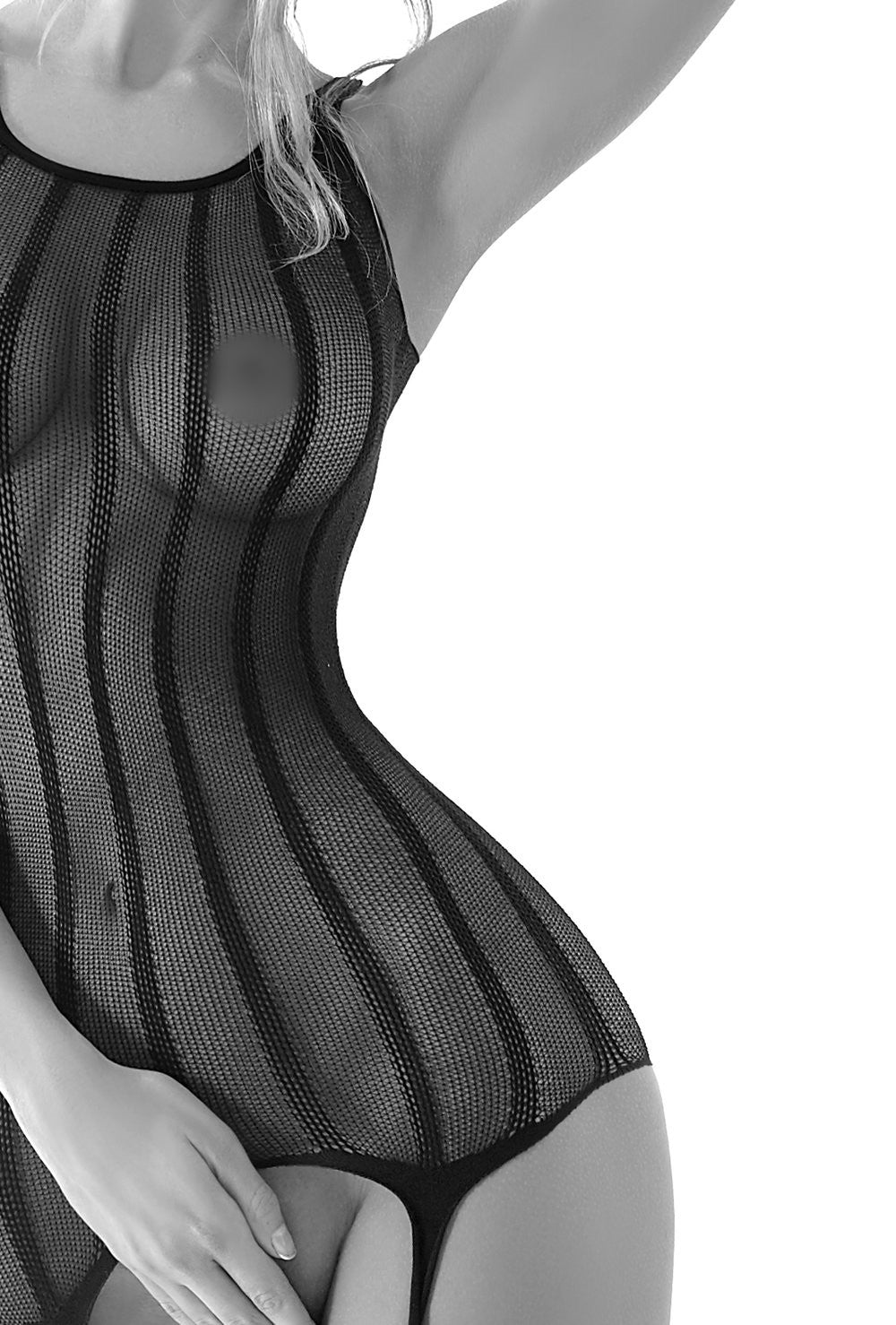 Fishnet Bodystocking with Lace Up Back - RED ROSE 02