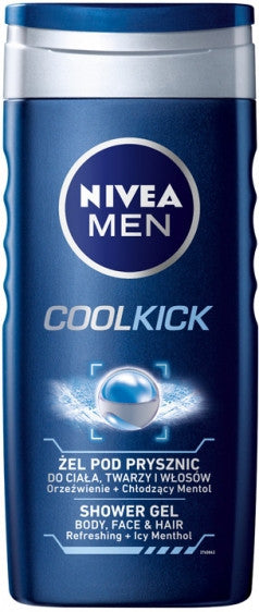 NIVEA Men Cool Kick Shower Gel for body, face and hair, 250 ml