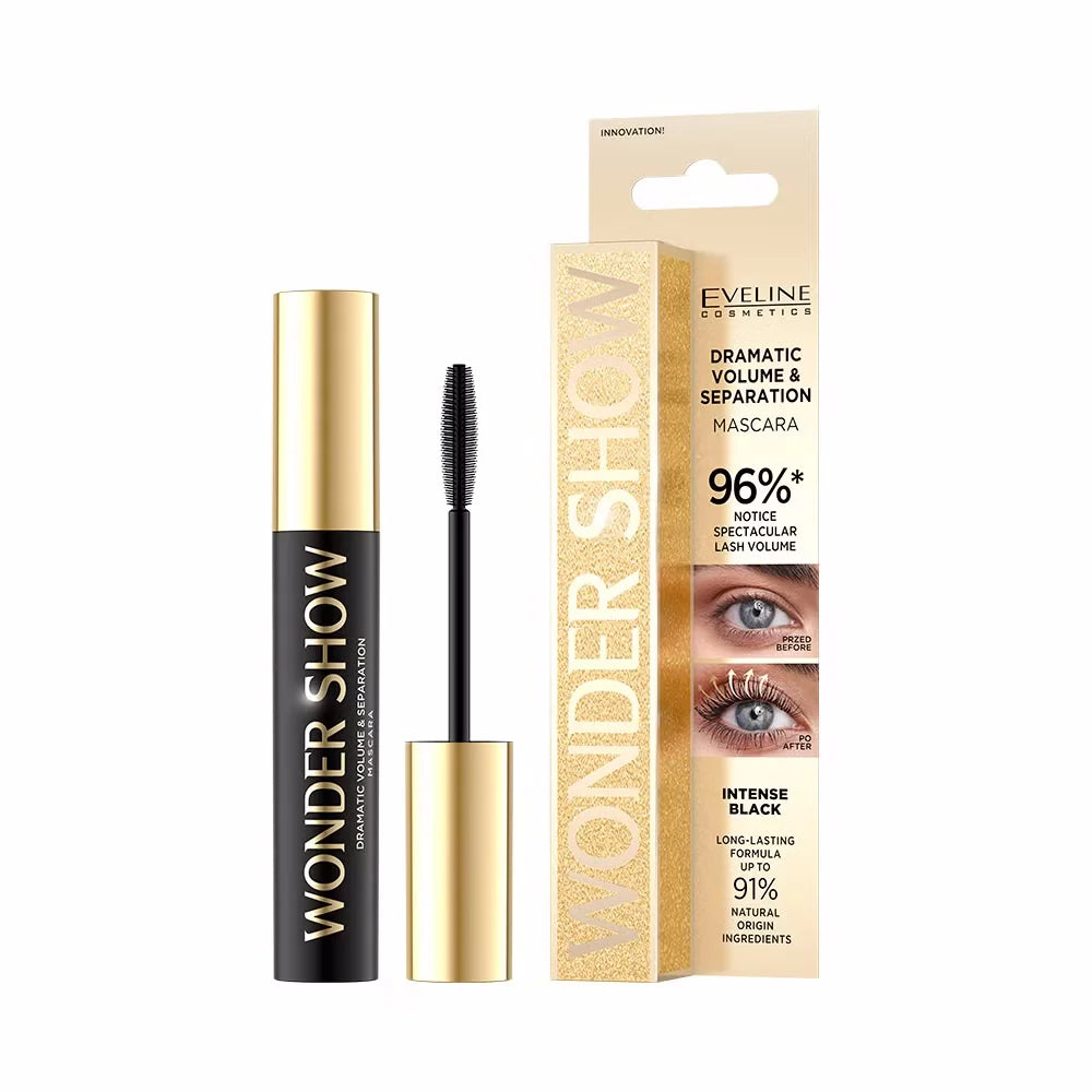 Eveline Wonder Show – Dramatic Volume & Separation Mascara, Intense Black, 0.24 fl oz (7 ml)