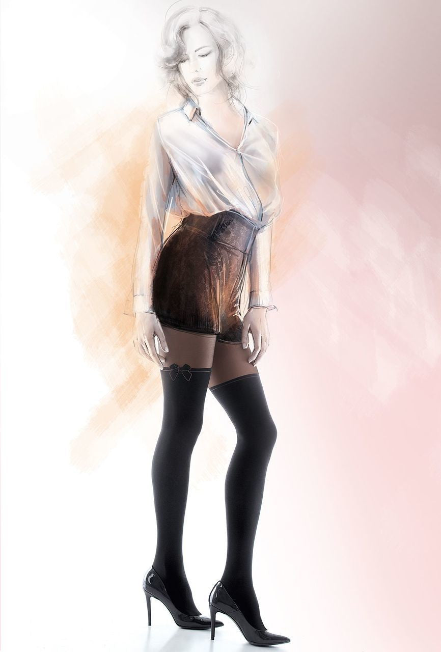 Mock Over-the-Knee Tights with Bow Details - GIRL-UP 23