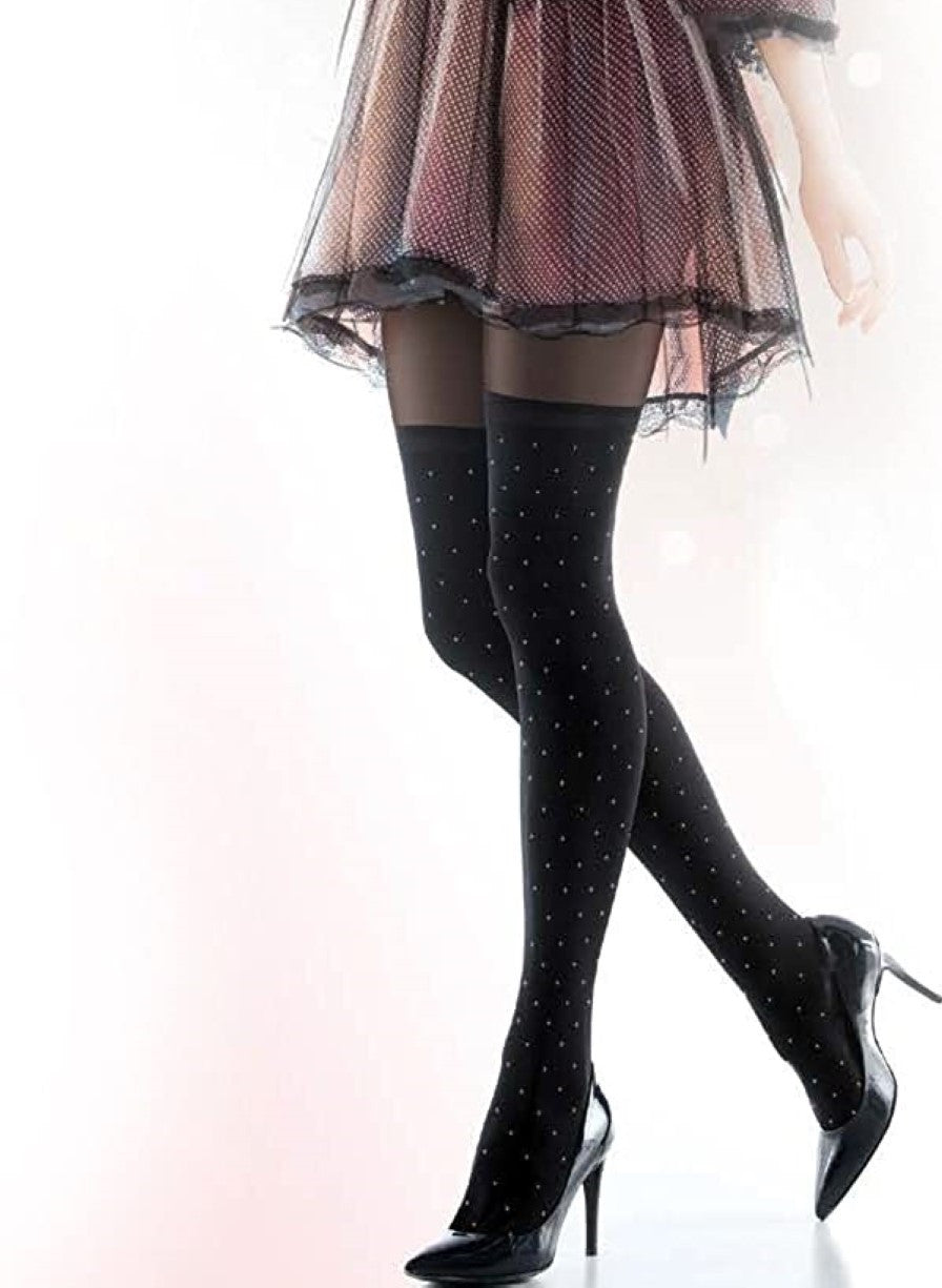 Mock Over-the-Knee Tights with Sheer Dot Pattern - GIRL-UP 24