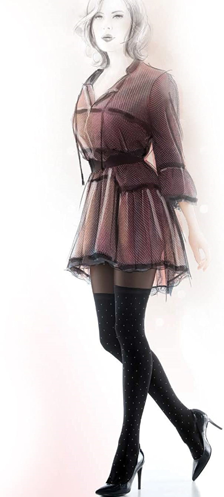 Mock Over-the-Knee Tights with Sheer Dot Pattern - GIRL-UP 24
