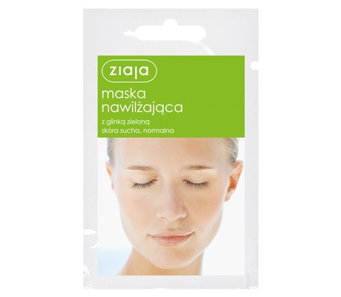 Moisturizing mask with green clay, 7 ml capacity.