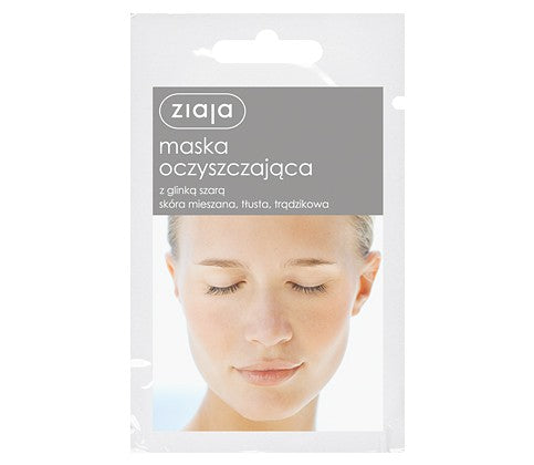 Purifying mask with gray clay, 7 ml capacity.