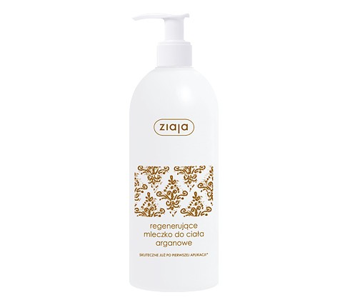 Regenerating argan body milk, 400 ml capacity.