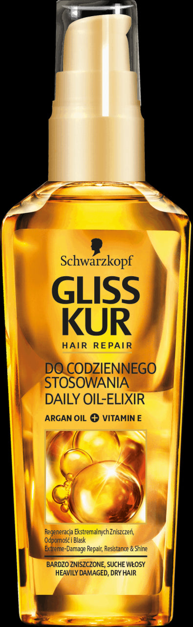 Gliss Kur Hair Repair - ARGAN OIL, VITAMIN E, eliksir z olejkiem do włosów do codziennego stosowania, poj. 75 ml