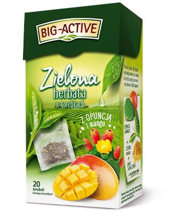 Big-Active - Green Tea with Prickly Pear and Mango, net weight: 1.2 oz (20 sachets x 0.06 oz)