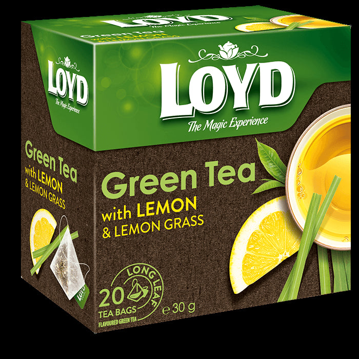 LOYD - herbata zielona aromatyzowana z cytryną i trawą cytrynową, 20 saszetek x 1,5 g