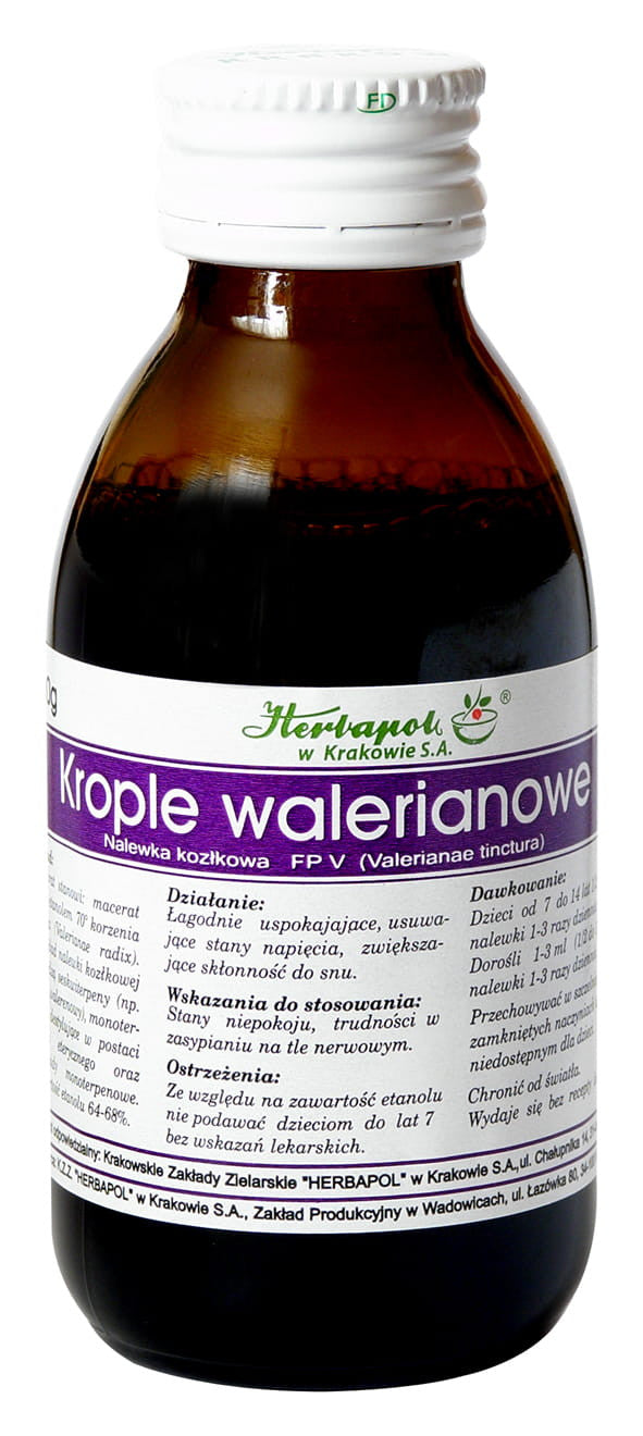 Valerian drops, 100 ml capacity.