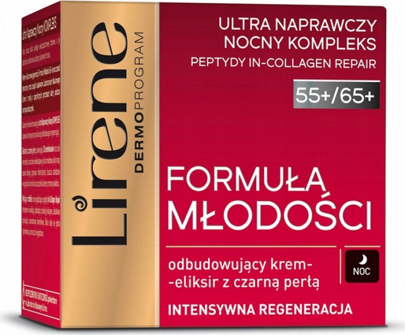 Lirene Formuła Młodości - odbudowujący krem-eliksir z czarną perłą, na noc, 55+/65+, poj. 50 ml