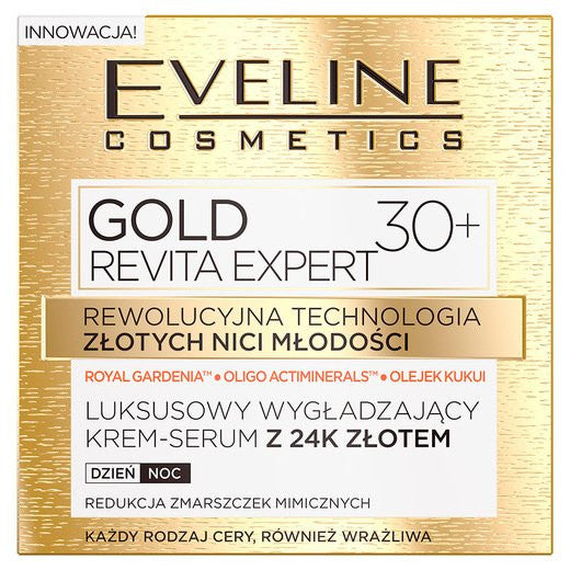 Eveline Gold Lift Expert - luksusowy wygładzający krem-serum z 24k złotem 30+, na dzień i na noc, poj. 50 ml