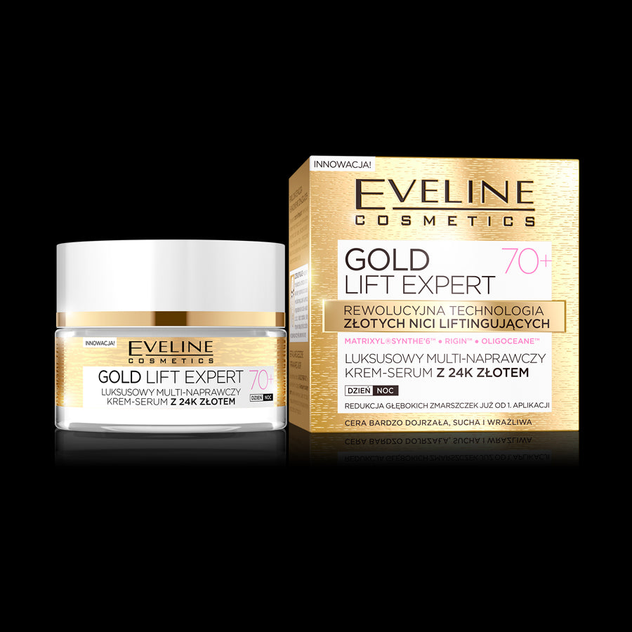 Eveline Gold Lift Expert - luksusowy multi-naprawczy krem-serum z 24k złotem 70+, na dzień i na noc, poj. 50 ml