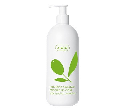 Natural olive body milk, 400 ml capacity.