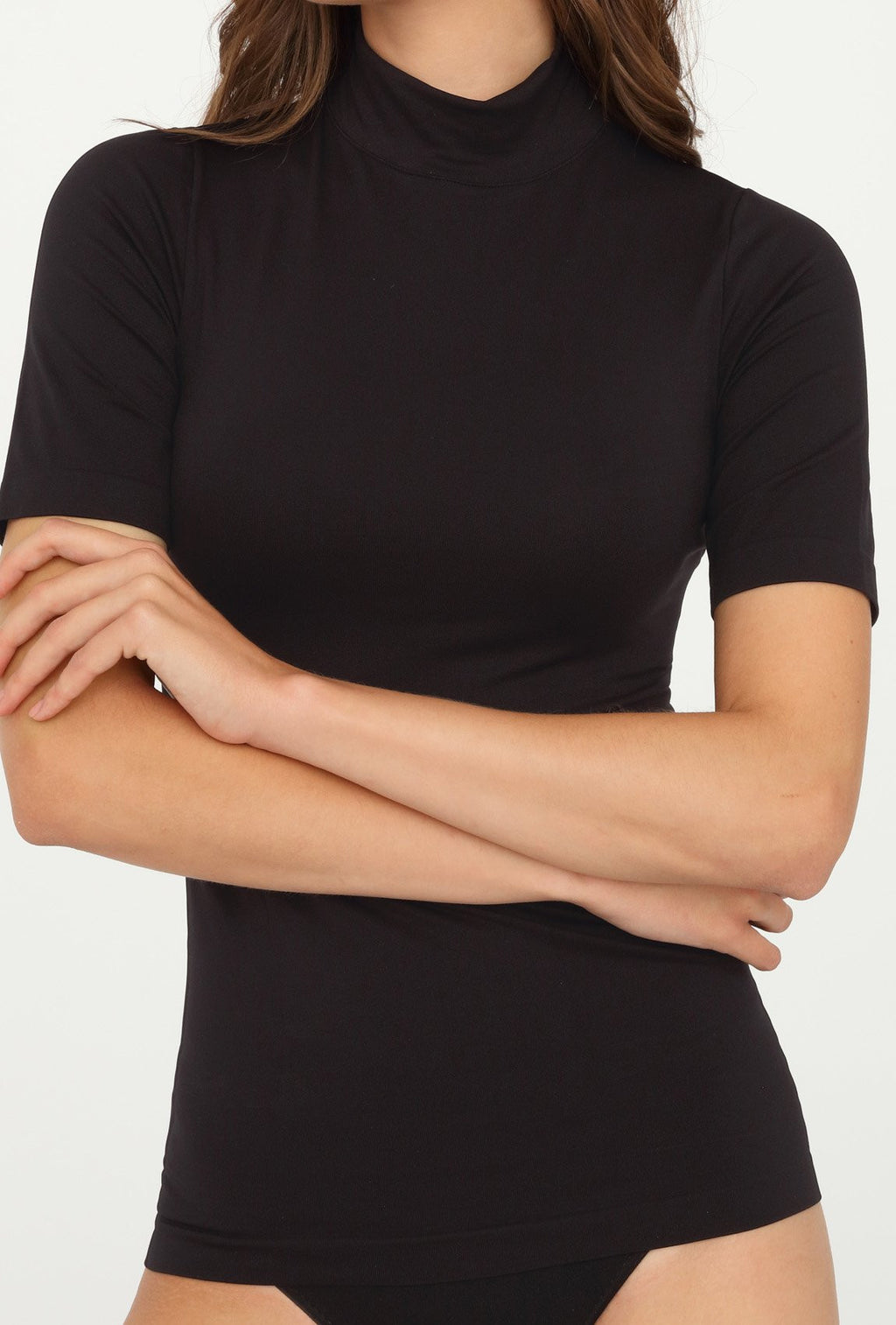 Seamless Short Sleeve Mock Turtleneck