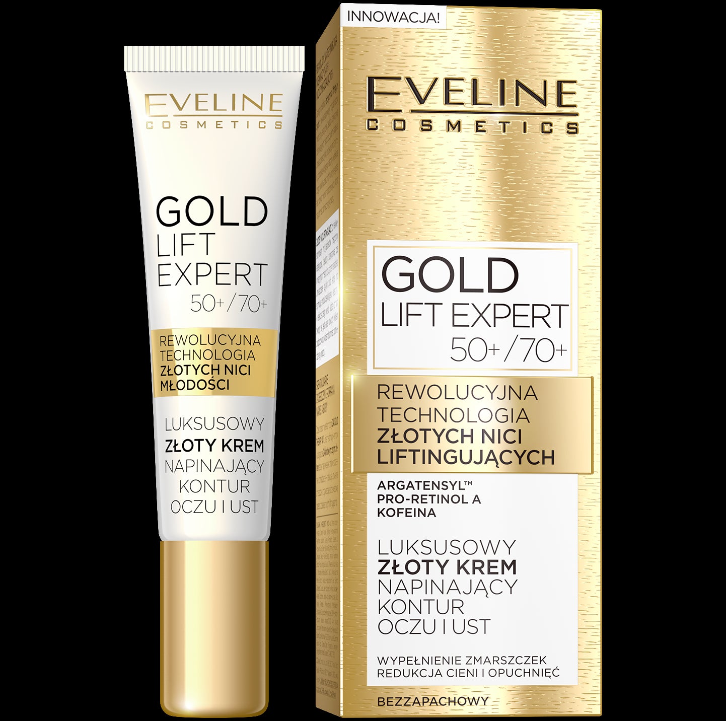 Eveline Gold Lift Expert - luxurious golden tightening eye and lip contour cream 50+/70+, volume 15 ml