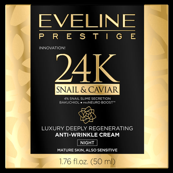 Eveline Prestige 24K Snail & Caviar - luxurious deeply regenerating anti-wrinkle night cream, capacity 50 ml
