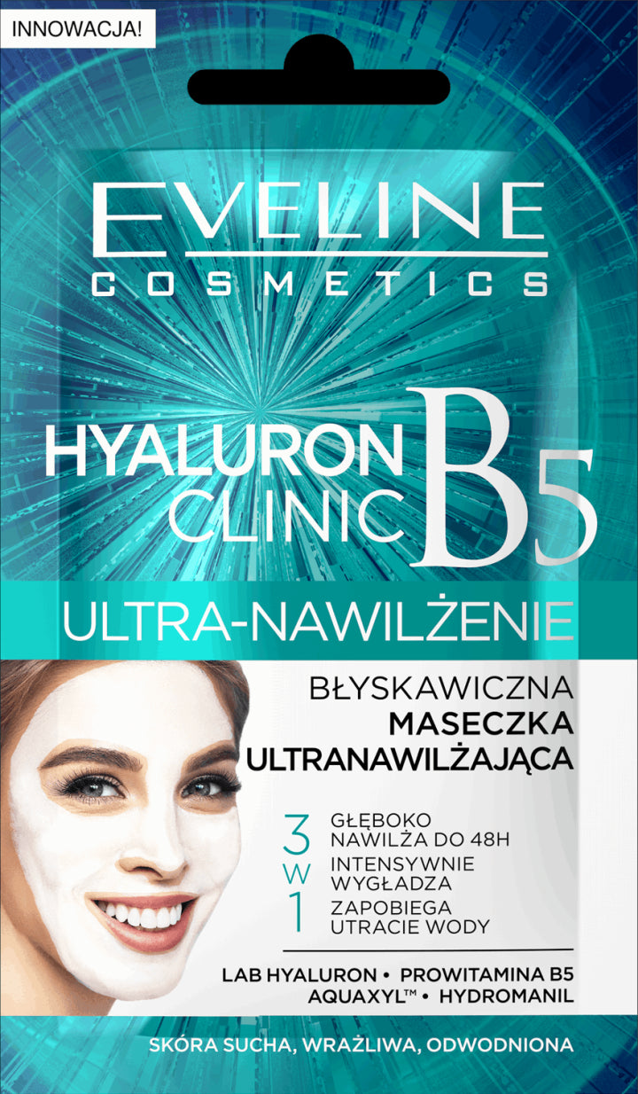 Eveline Hyaluron Clinic - błyskawiczna maseczka wygładzająca 3w1, poj. 7 ml