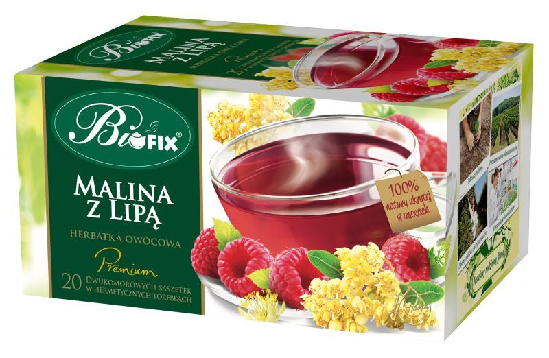 Bi fix Premium Malina z lipą - herbatka owocowa ekspresowa, poj. 20 saszetek x 2g