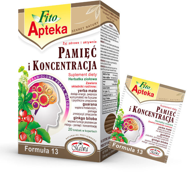 MEMORY AND CONCENTRATION Formula 13 - herbal tea, dietary supplement, 20 sachets x 2 g