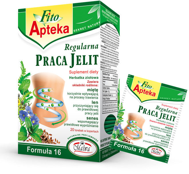 Regularna PRACA JELIT Formuła 16 - herbatka ziołowa, suplement diety, 20 saszetek x 2 g