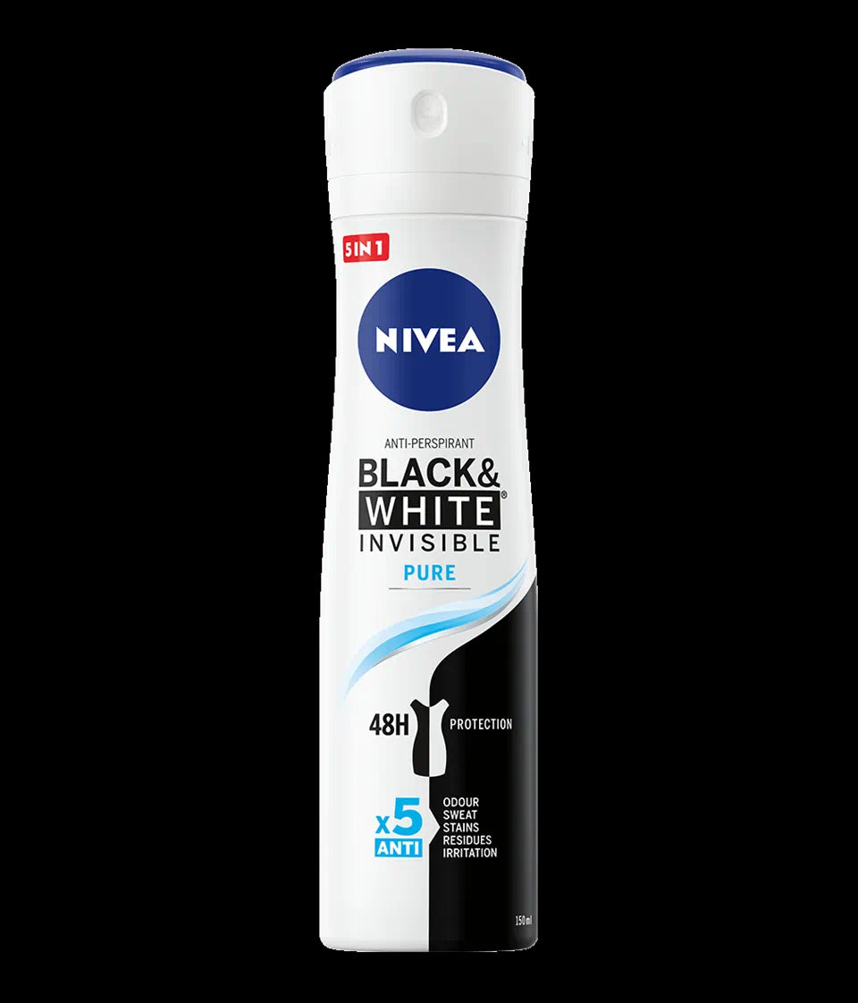Nivea Black & White Invisible PURE - Antiperspirant Spray for women, 48 h, capacity 150 ml