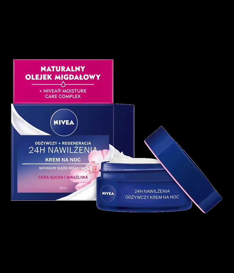 Nivea - nourishing night cream, 24h moisturizing, for dry and sensitive skin, 50 ml