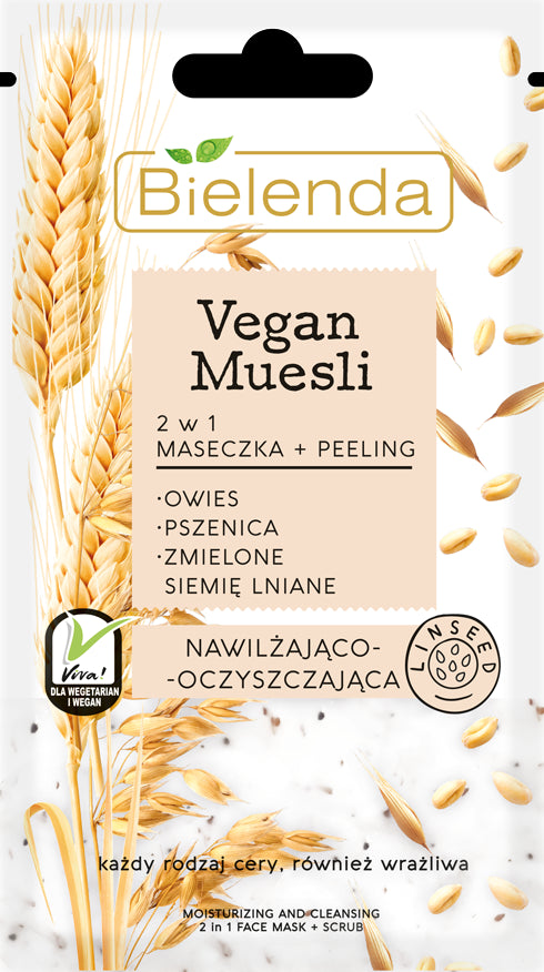 Bielenda VEGAN MUESLI - 2-in-1 moisturizing mask + cleansing scrub - SEED + OAT + Flaxseed, 8 g capacity