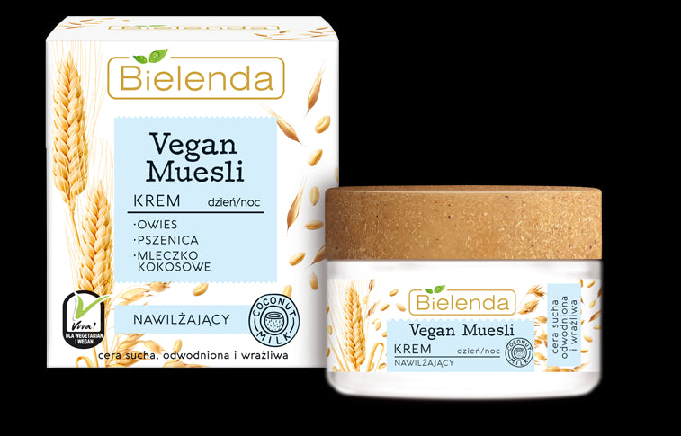 Bielenda VEGAN MUESLI - krem nawilżający - PSZENICA + OWIES + MLECZKO KOKOSOWE, poj. 50 ml