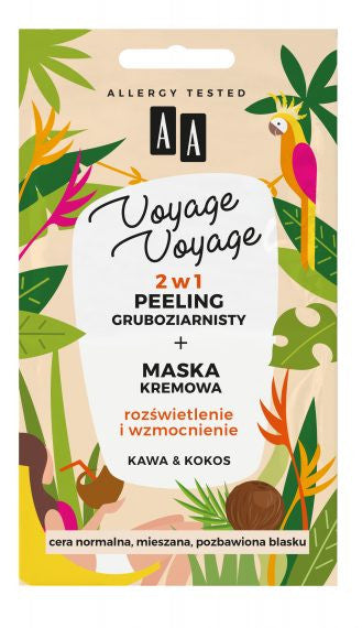 AA VOYAGE & VOYAGE - 2-in-1 coarse scrub+cream mask, coffee & coconut, 2x5 ml capacity