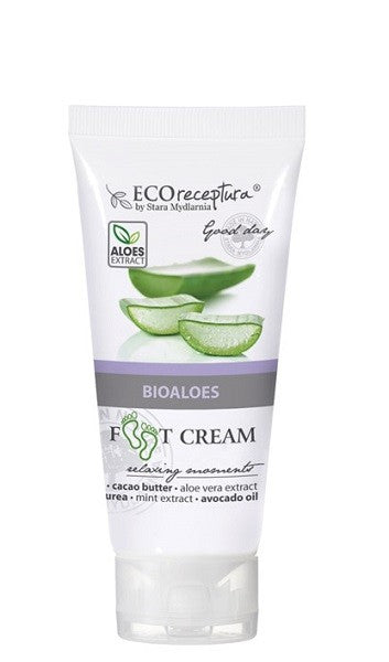 Eco recipe Bioaloes foot cream, 100 ml capacity.