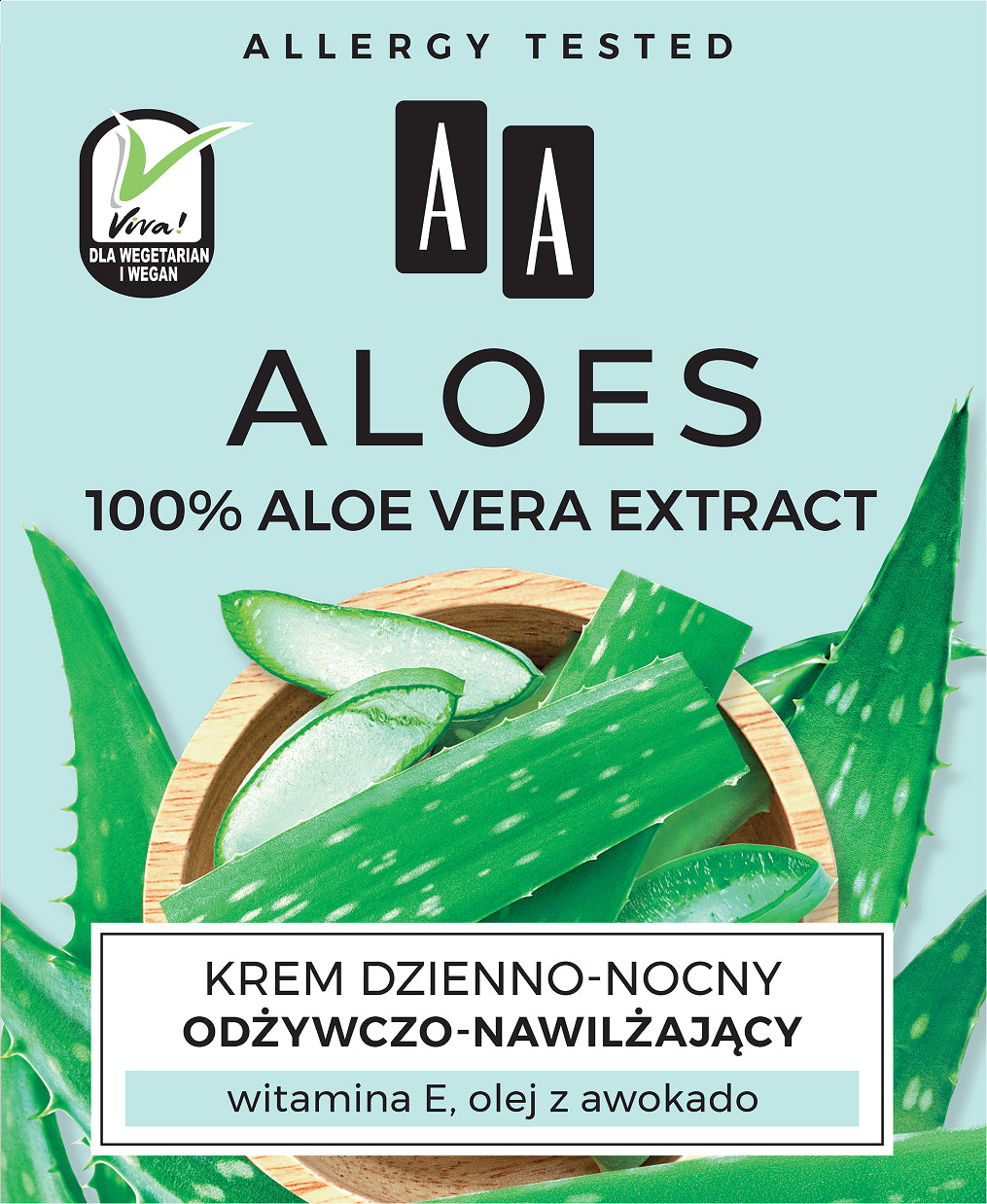 AA 100% Aloe Vera Extract day & night cream, nourishing and moisturizing, vitamin E, avocado oil, 50 ml