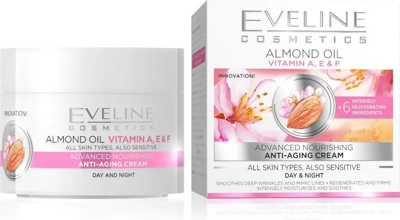 Eveline Almond Oil Vitamin A E F - odżywczy krem przeciwzmarszczkowy na dzień i na noc, poj. 50 ml