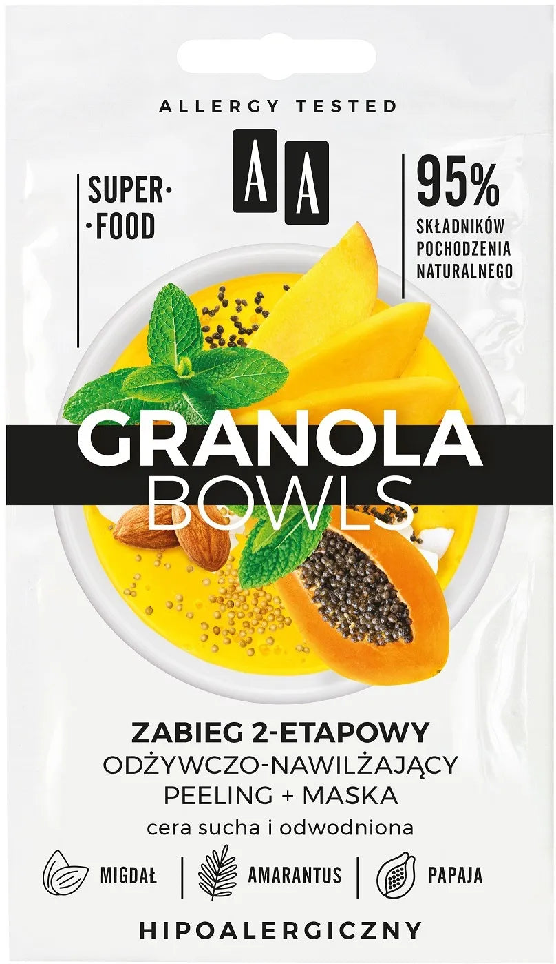 AA GRANOLA BOWLS - 2-step nourishing and moisturizing treatment, nutri, peeling+mask, dry and dehydrated skin, 2x4 ml capacity