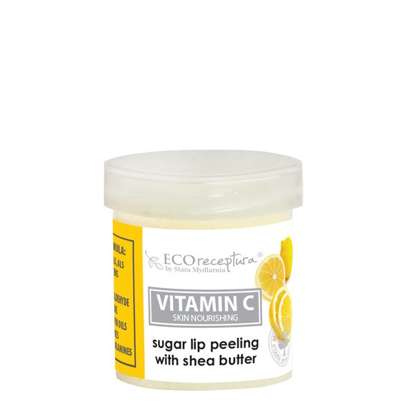 Vitamin C lip scrub, 25 ml capacity.