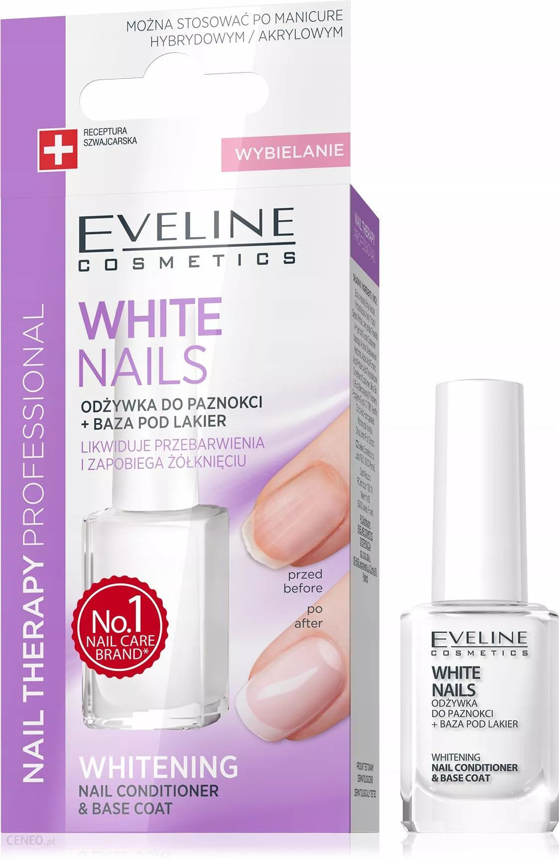 Eveline Nail Therapy Professional - WHITE NAILS, odżywka do paznokci + baza pod lakier, poj. 12 ml