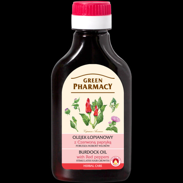 Green Pharmacy - burdock oil with red bell pepper, stimulates hair growth, 100 ml capacity