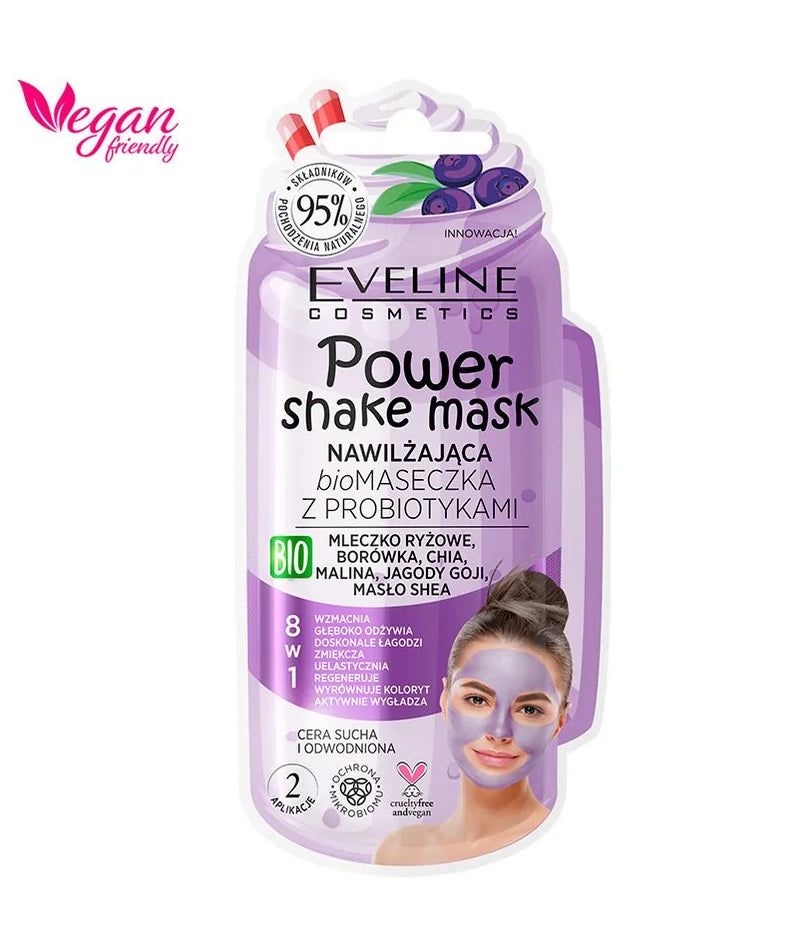 Eveline Power Shake - nawilżająca biomaseczka z probiotykami do cery suchej i odwodnionej, poj. 10 ml
