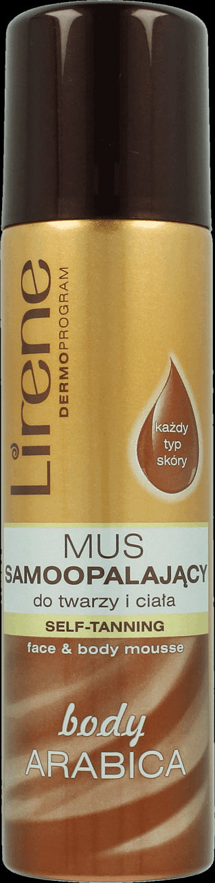 Self-tanning moisturizing mousse for face and body, 150 ml capacity.