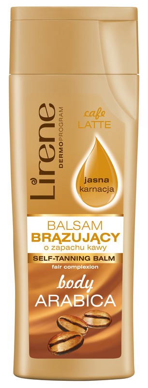 Coffee-scented bronzing lotion - light complexion, 250 ml capacity.
