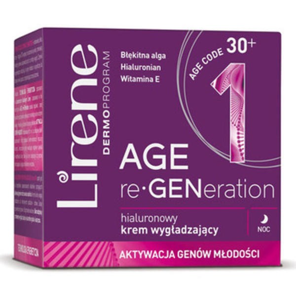 Hyaluronic smoothing night cream 30+, 50 ml capacity.