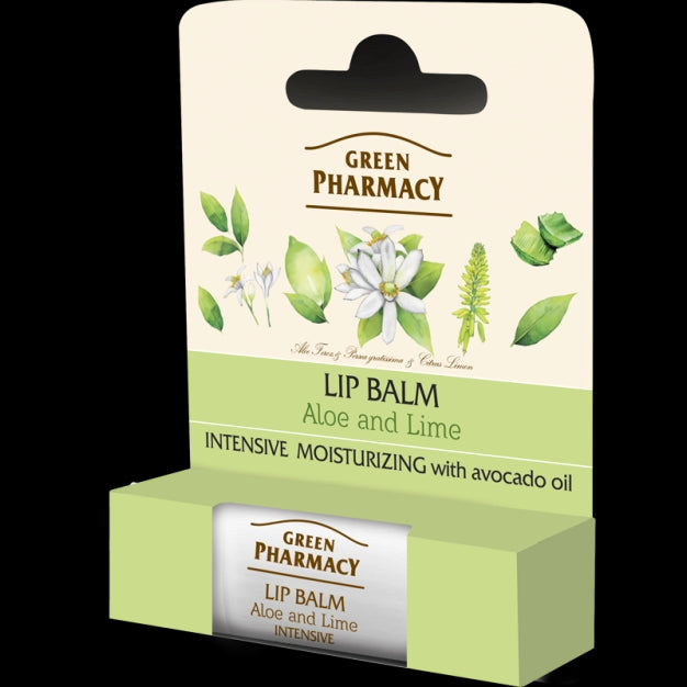 Green Pharmacy Lip Balm - lip balm, aloe vera and lime, intensively softening, SPF 10, net weight: 3.6 g