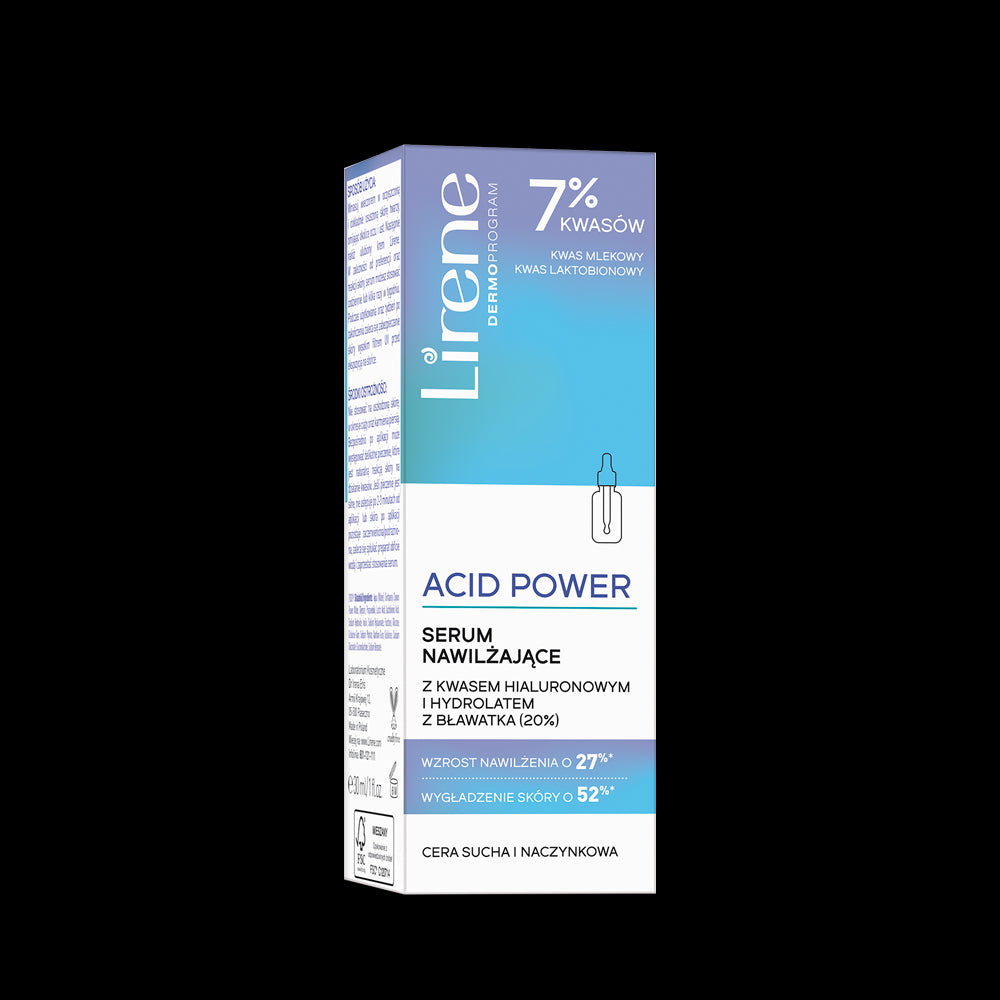 Lirene ACID POWER - moisturizing serum with hyaluronic acid and cornflower hydrolate (20%), volume 30 ml