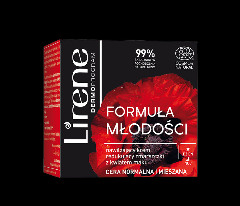 Lirene Youth Formula - moisturizing wrinkle-reducing cream with poppy flower NORMAL AND MIXED skin, 50 ml capacity