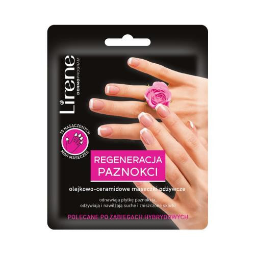 Lirene Regeneracja Paznokci - olejkowo - ceramidowe maseczki odżywcze, zawartość: 10 nasączonych mini maseczek