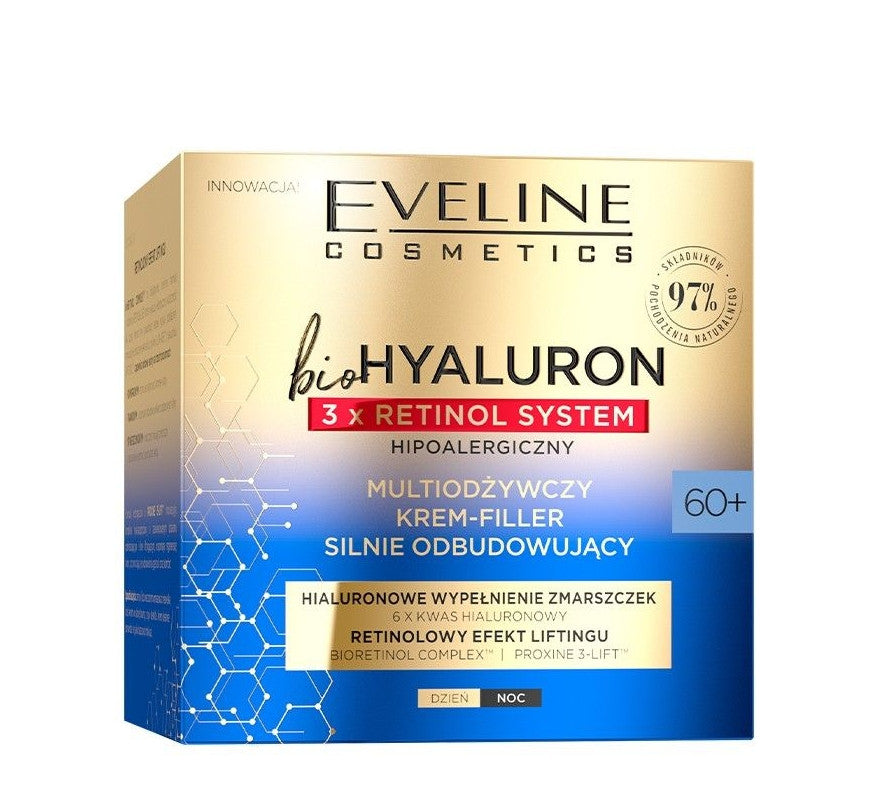Eveline BioHyaluron 3x Retinol System - multi nourishing cream-filler strongly rebuilding for day and night 60+, volume 50 ml