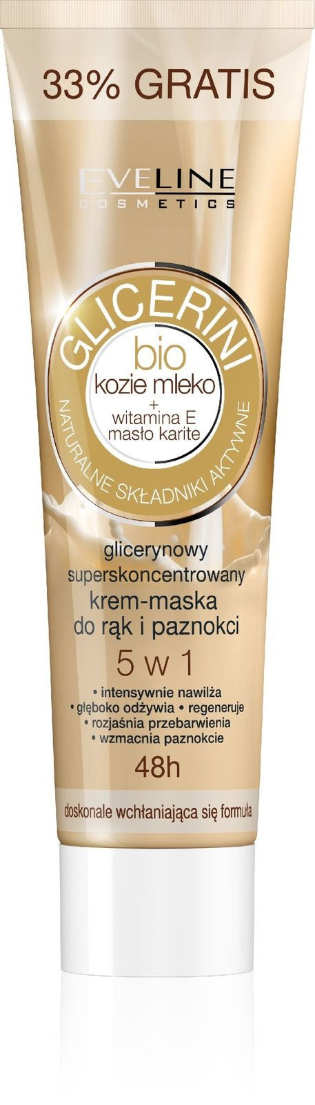 Eveline Glycerini Bio GOAT MILK - super-concentrated glycerin cream-mask for hands and nails 5in1, capacity 100 ml