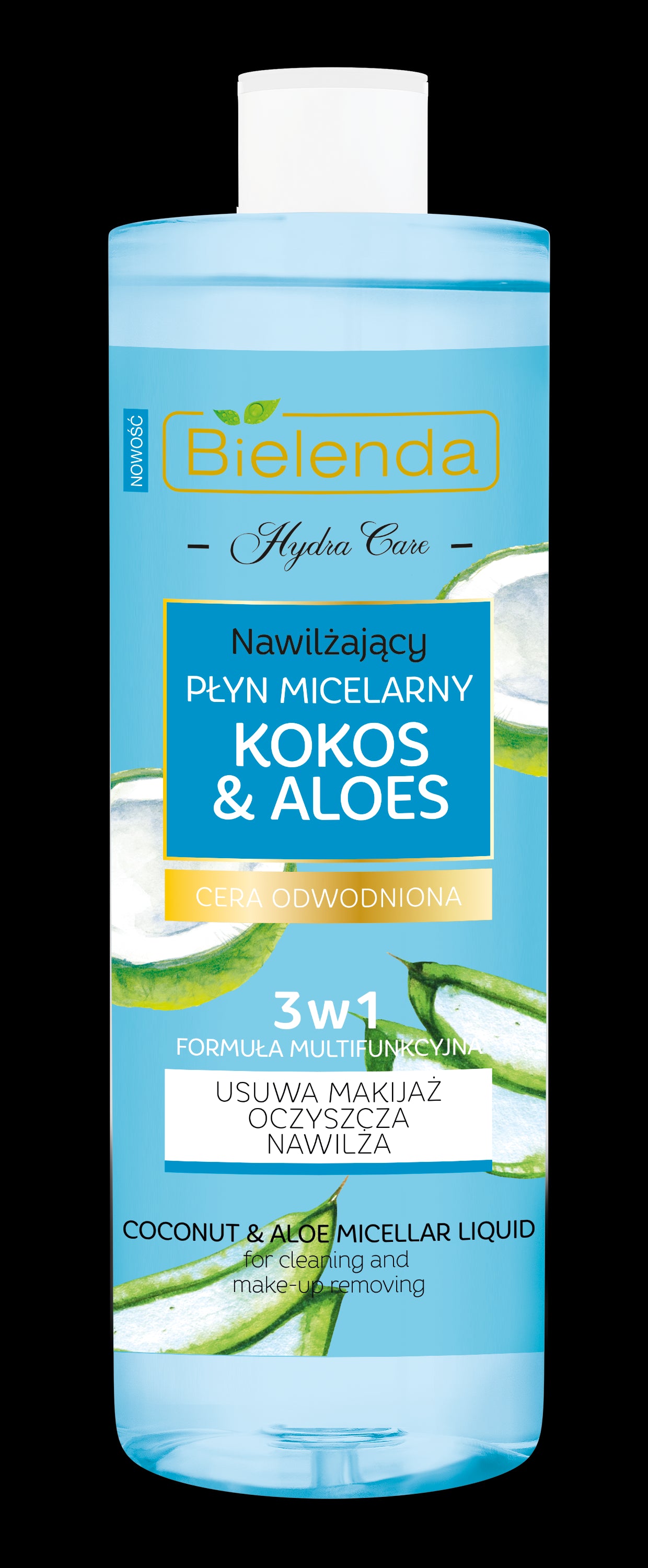 Bielenda HYDRA CARE - nawilżający płyn micelarny 3w1 do cery odwodnionej, KOKOS & ALOES, poj. 500 ml