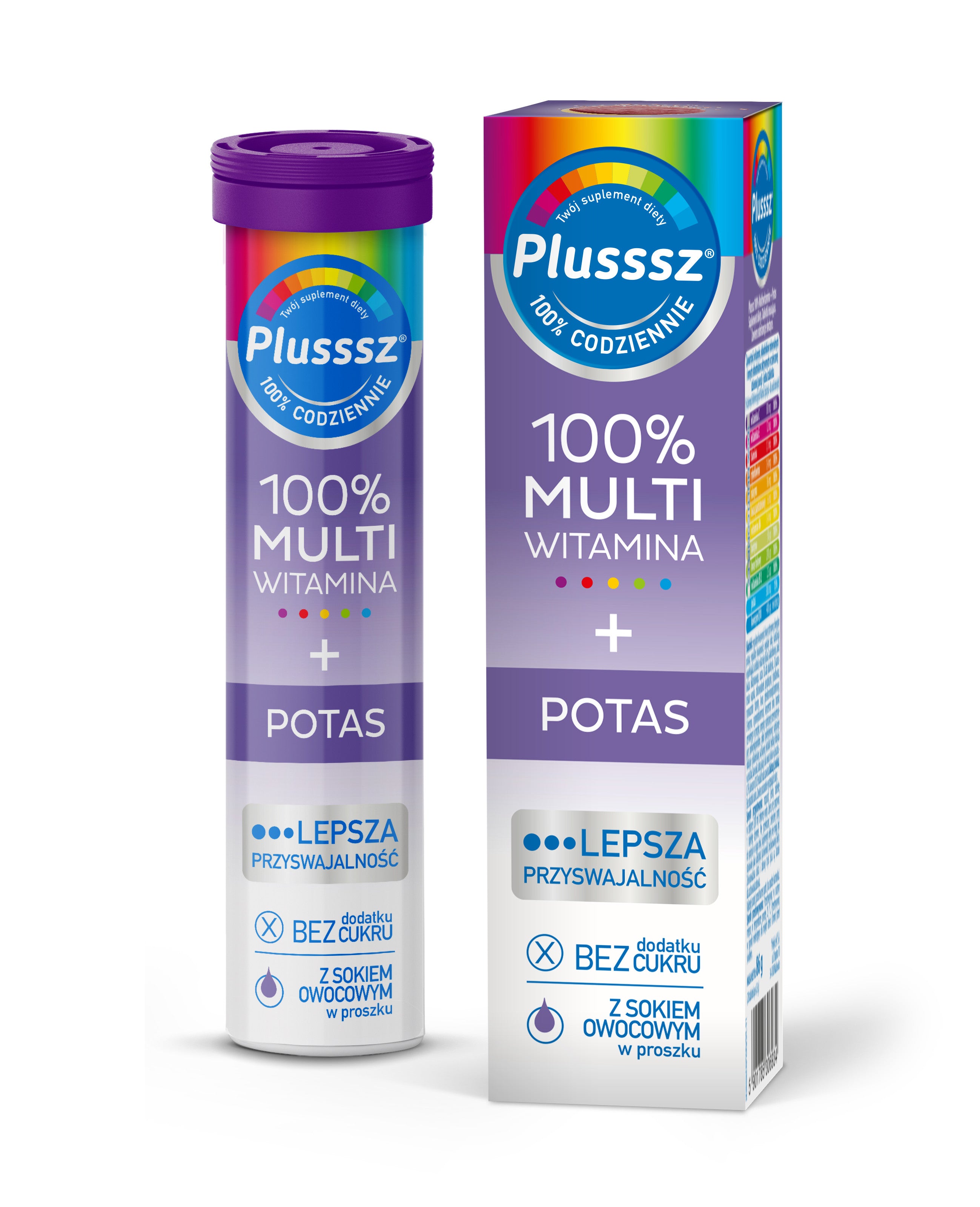Plusssz 100% Multivitamin + Potassium, effervescent tablets with fruit juice powder, dietary supplement, 20 tablets