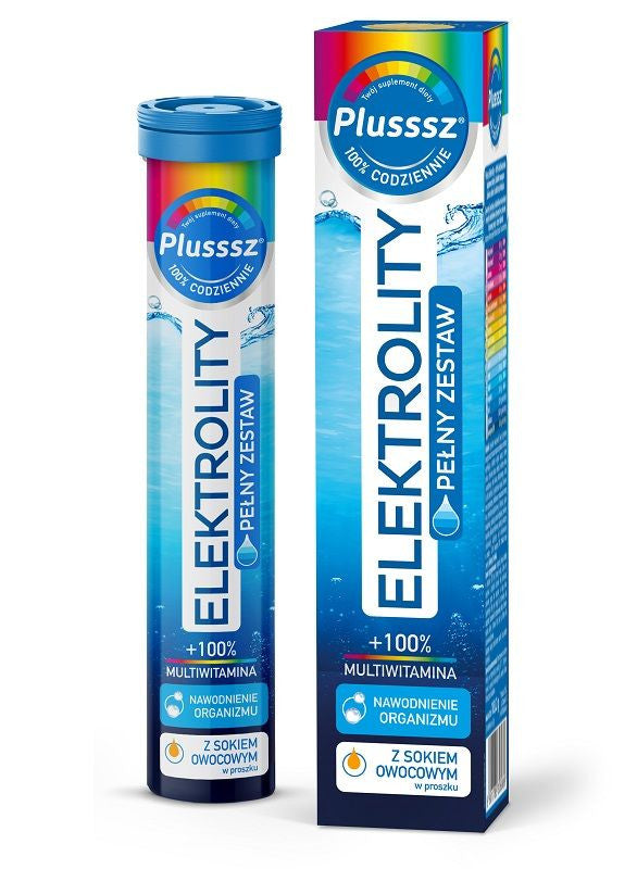 Plusssz Electrolytes + 100% Multivitamin, Full Set, effervescent tablets with fruit juice powder, 24 tablets